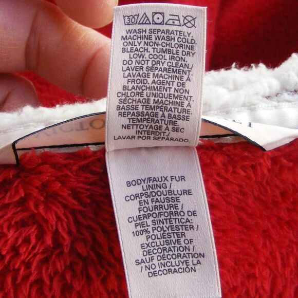 VICTORIA'S SECRET Plush Robe, XS/S, Red, Sherpa lined hood, Sash - Picture 13 of 13